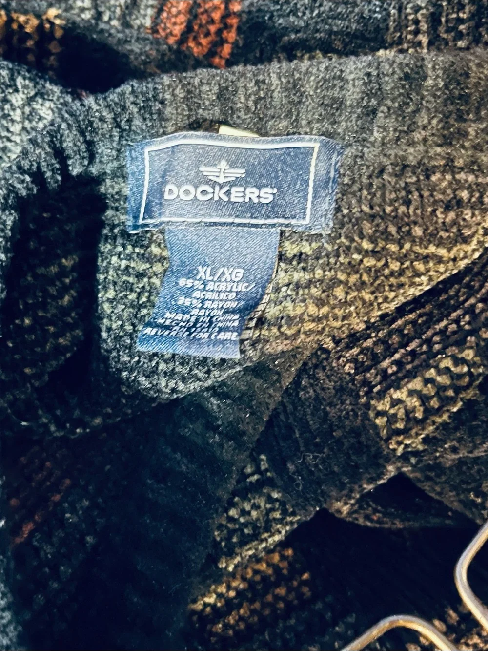 Dockers XL Dark Green Multicolor Pattern Crewneck Men’s Pullover Sweater